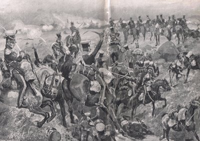 Aanval van de 23e Dragoons tegen de Franse vierkanten bij Talavera, illustratie uit 